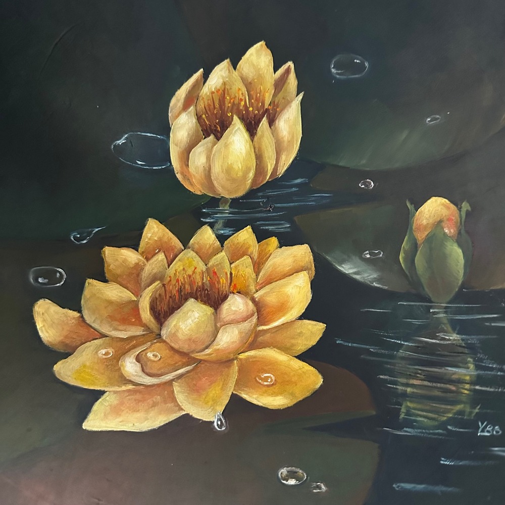 Weston Bowl Hand Painted Water Lily Wooden Bowl Floral Art‎ Vermont Vintage 11" - Picture 4 of 6